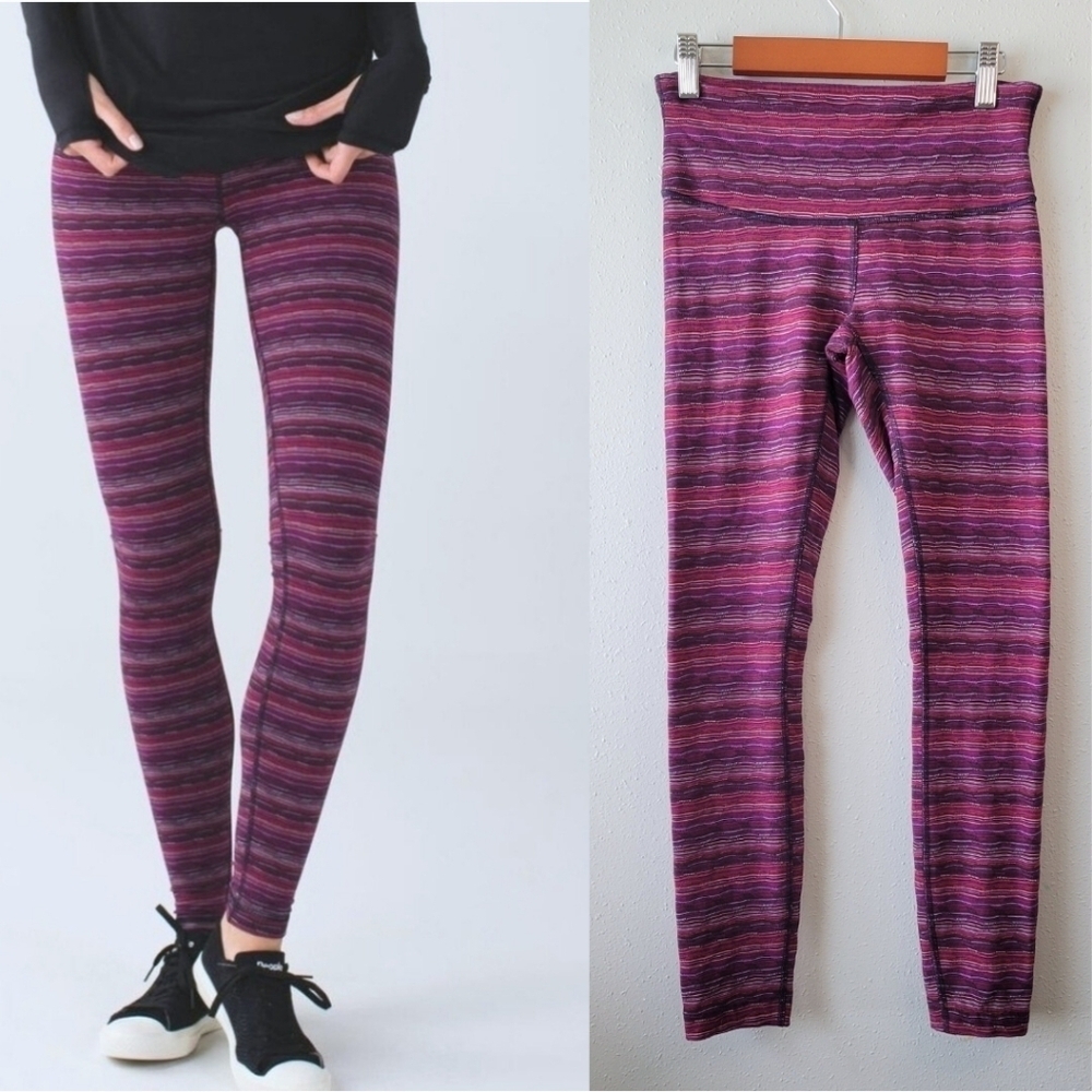LULULEMON Wunder Under  Leggings Space Dye Plum Base Layer sz 4